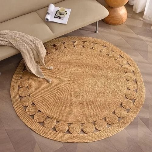 Tapis de Chambre | Moderne Tressé Main - Tapinna® Beige / Rond / Diamètre 80cm