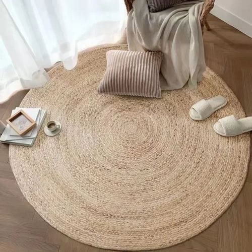 Tapis de Chambre | Moderne Tressé Main - Tapinna® Beige / Rond / Diamètre 80cm