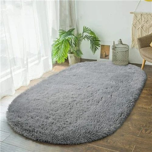 Tapis de Chambre | Shaggy Uni Moderne Luxe Poil Long - Tapinna® Gris / Ovale / 40x60cm