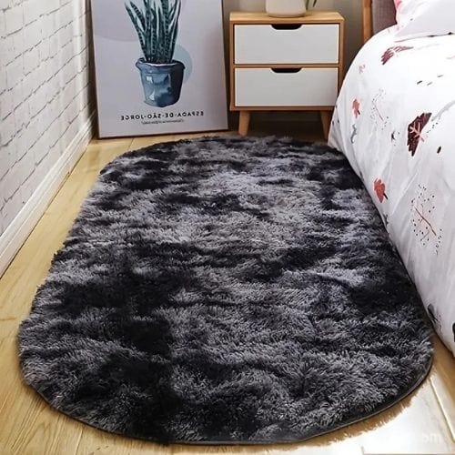 Tapis de Chambre | Shaggy Uni Moderne Luxe Poil Long - Tapinna® Gris / Ovale / 60x120cm