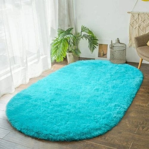 Tapis de Chambre | Shaggy Uni Moderne Luxe Poil Long - Tapinna® Turquoise / Ovale / 40x60cm