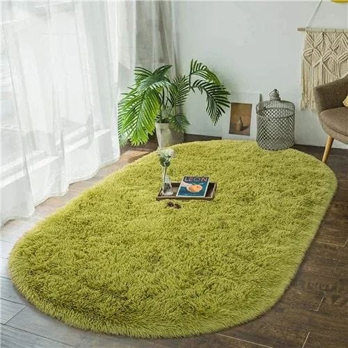 Tapis de Chambre | Shaggy Uni Moderne Luxe Poil Long - Tapinna® Vert / Ovale / 40x60cm