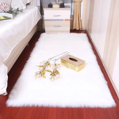 Tapis de Chambre | Shaggy Uni Moderne Poil Long Épais - Tapinna® Blanc / Rectangulaire / 30x30cm (11x11 Pouces)