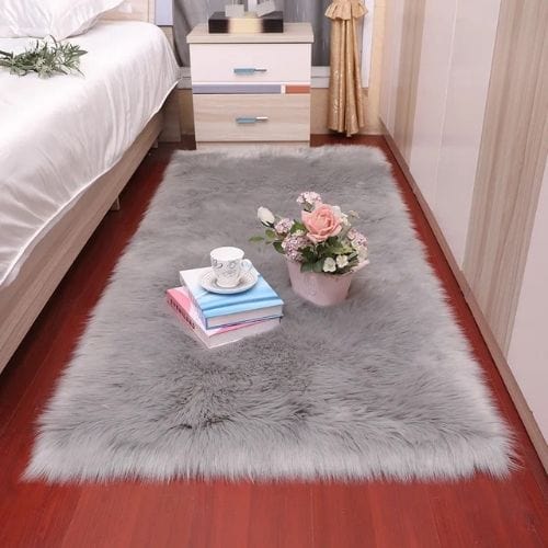 Tapis de Chambre | Shaggy Uni Moderne Poil Long Épais - Tapinna® Gris / Rectangulaire / 30x30cm (11x11 Pouces)
