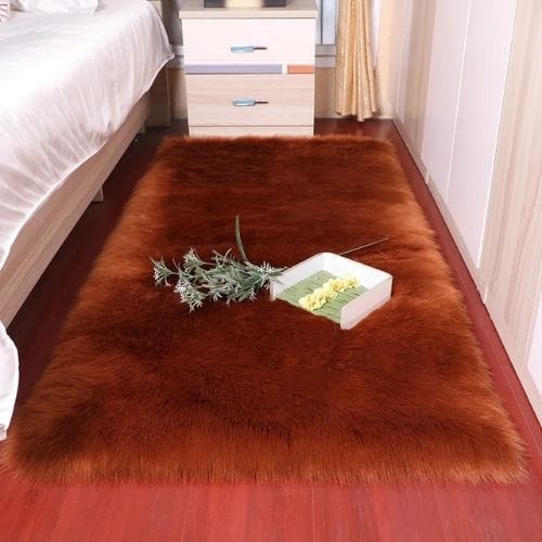 Tapis de Chambre | Shaggy Uni Moderne Poil Long Épais - Tapinna® Marron / Rectangulaire / 30x30cm (11x11 Pouces)
