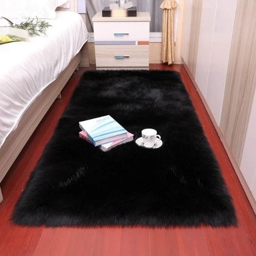 Tapis de Chambre | Shaggy Uni Moderne Poil Long Épais - Tapinna® Noir / Rectangulaire / 30x30cm (11x11 Pouces)