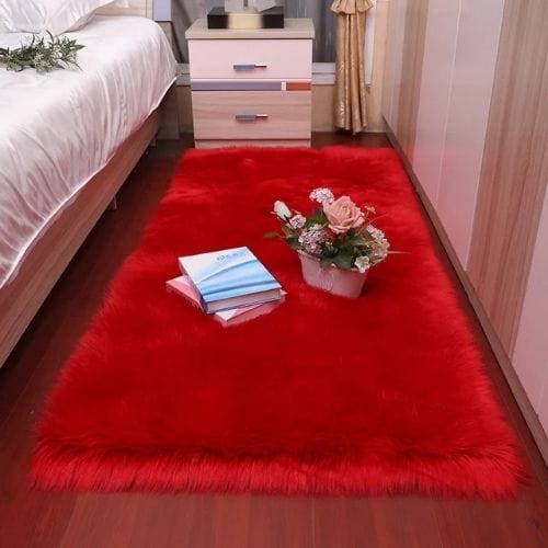 Tapis de Chambre | Shaggy Uni Moderne Poil Long Épais - Tapinna® Rouge / Rectangulaire / 30x30cm (11x11 Pouces)