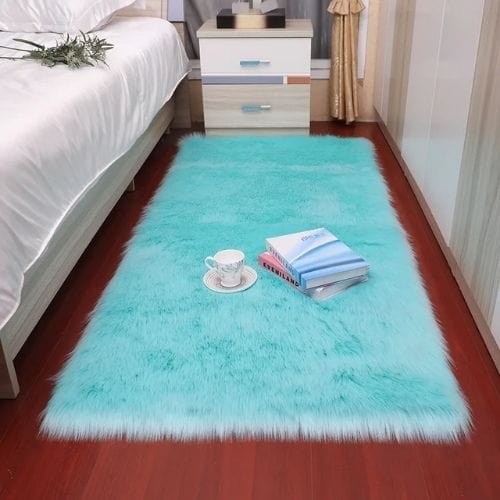 Tapis de Chambre | Shaggy Uni Moderne Poil Long Épais - Tapinna® Turquoise / Rectangulaire / 30x30cm (11x11 Pouces)