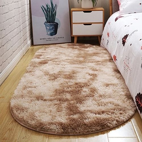 Tapis de Chambre | Shaggy Uni Moderne Poil Long - Tapinna® Beige / Ovale / 40x60cm