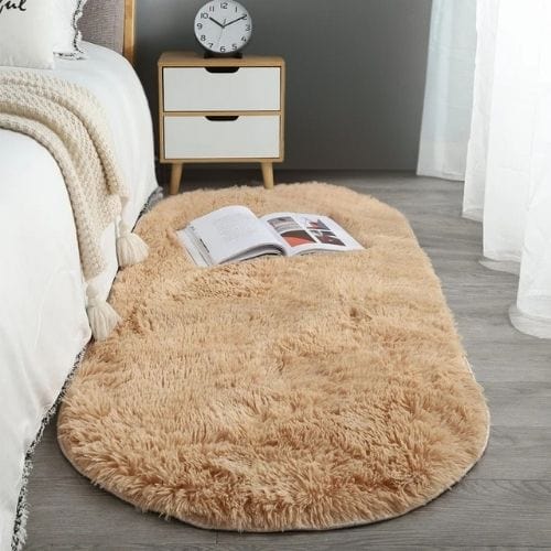 Tapis de Chambre | Shaggy Uni Moderne Poil Long - Tapinna® Beige / Ovale / 40x60cm