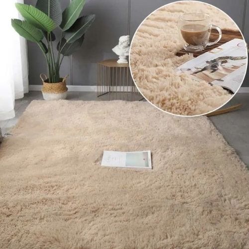 Tapis de Chambre | Shaggy Uni Moderne Poil Long - Tapinna® Beige / Rectangulaire / 40x60cm