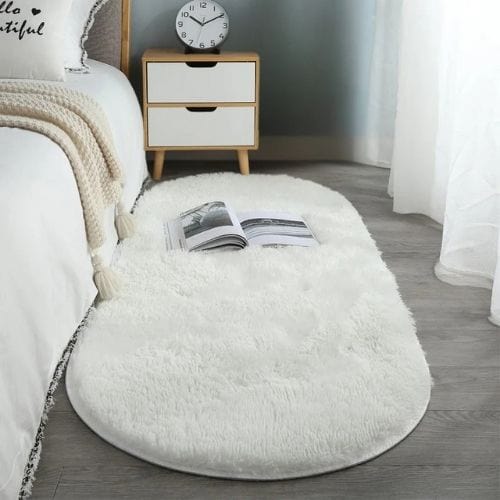 Tapis de Chambre | Shaggy Uni Moderne Poil Long - Tapinna® Blanc / Ovale / 40x60cm