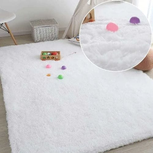 Tapis de Chambre | Shaggy Uni Moderne Poil Long - Tapinna® Blanc / Rectangulaire / 40x60cm