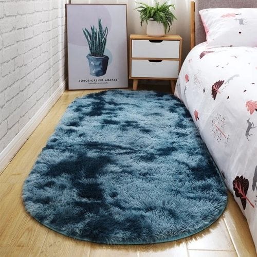Tapis de Chambre | Shaggy Uni Moderne Poil Long - Tapinna® Bleu / Ovale / 40x60cm