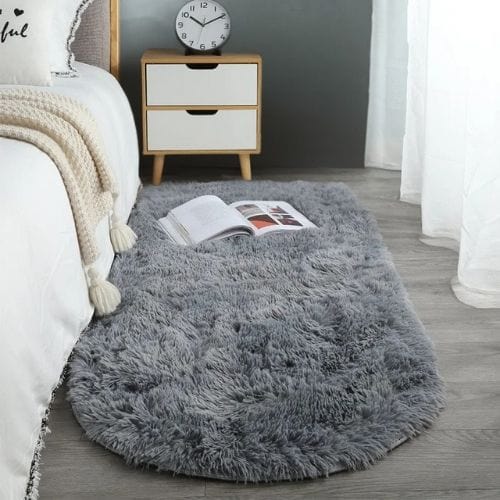 Tapis de Chambre | Shaggy Uni Moderne Poil Long - Tapinna® Gris / Ovale / 40x60cm