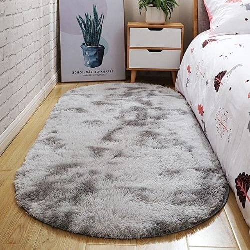 Tapis de Chambre | Shaggy Uni Moderne Poil Long - Tapinna® Gris / Ovale / 40x60cm