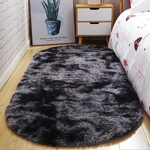 Tapis de Chambre | Shaggy Uni Moderne Poil Long - Tapinna® Gris / Ovale / 40x60cm