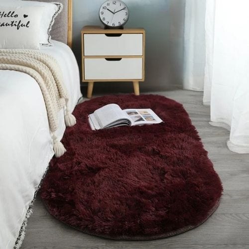 Tapis de Chambre | Shaggy Uni Moderne Poil Long - Tapinna® Rouge / Ovale / 40x60cm