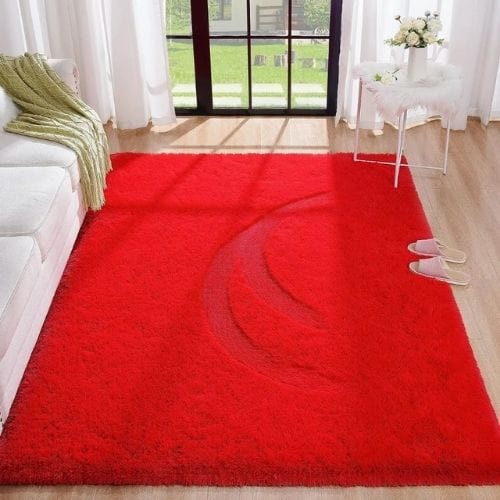 Tapis de Chambre | Shaggy Uni Moderne Poil Long - Tapinna® Rouge / Rectangulaire / 60x90cm
