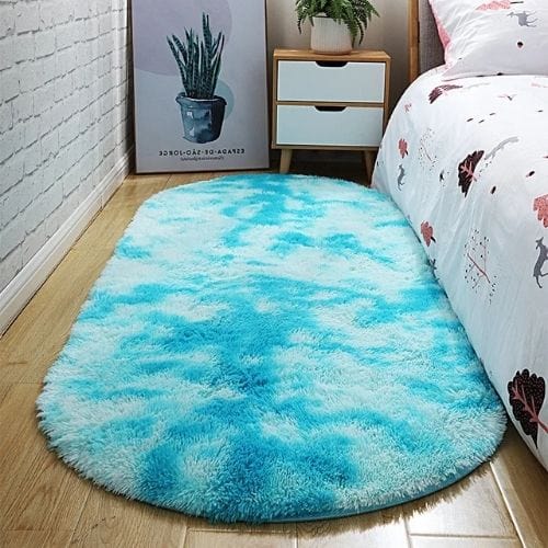Tapis de Chambre | Shaggy Uni Moderne Poil Long - Tapinna® Turquoise / Ovale / 40x60cm