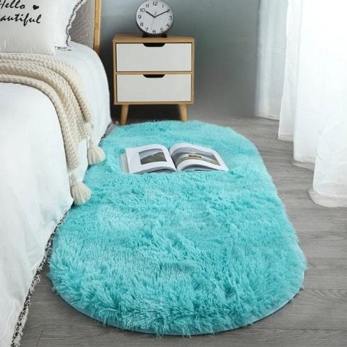 Tapis de Chambre | Shaggy Uni Moderne Poil Long - Tapinna® Turquoise / Ovale / 40x60cm