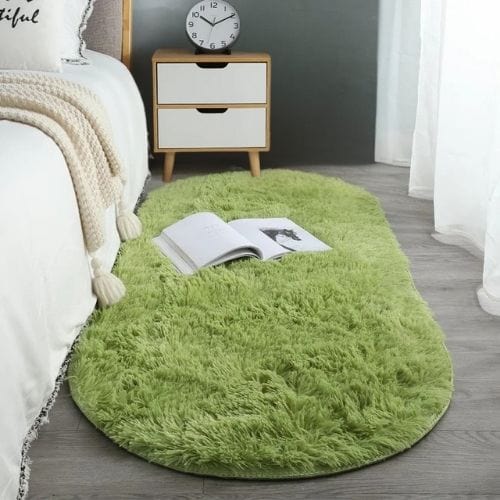 Tapis de Chambre | Shaggy Uni Moderne Poil Long - Tapinna® Vert / Ovale / 40x60cm