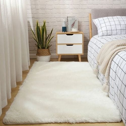 Tapis de Chambre | Shaggy Uni Moderne Scandinave - Tapinna® Blanc / Rectangulaire / 50x80cm
