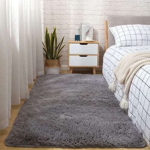 Tapis de Chambre | Shaggy Uni Moderne Scandinave - Tapinna® Gris / Rectangulaire / 50x80cm