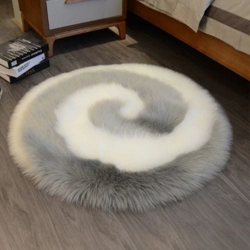 Tapis de Chambre | Shaggy Uni Persan Poil Long - Tapinna® Gris / Rond / 40x40cm (15.75x15.75 Pouces)