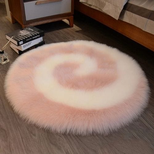 Tapis de Chambre | Shaggy Uni Persan Poil Long - Tapinna® Rose / Rond / 40x40cm (15.75x15.75 Pouces)