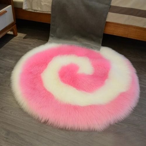 Tapis de Chambre | Shaggy Uni Persan Poil Long - Tapinna® Rose / Rond / 40x40cm (15.75x15.75 Pouces)