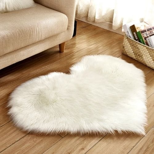Tapis de Chambre | Shaggy Uni Poil Long Forme Cœur - Tapinna® Blanc / Cœur / 30x40cm