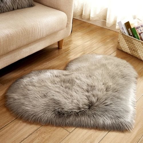 Tapis de Chambre | Shaggy Uni Poil Long Forme Cœur - Tapinna® Gris / Cœur / 30x40cm