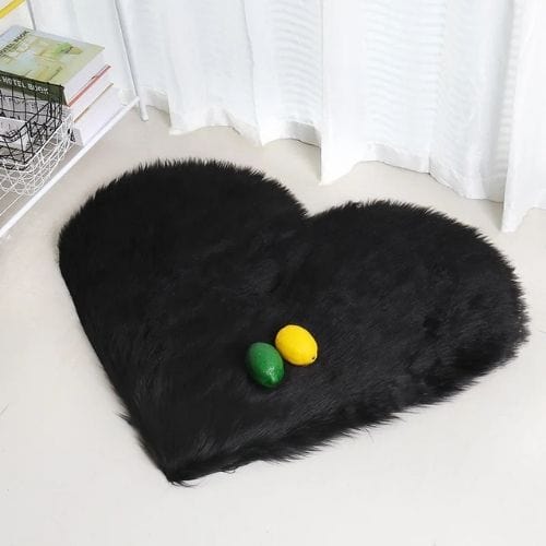 Tapis de Chambre | Shaggy Uni Poil Long Forme Cœur - Tapinna® Noir / Cœur / 30x40cm