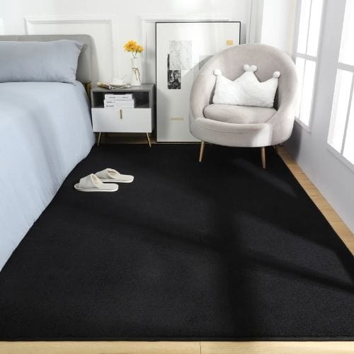 Tapis de Chambre | Shaggy Uni Poil Ras - Tapinna® Noir / Rectangulaire / 122x183cm