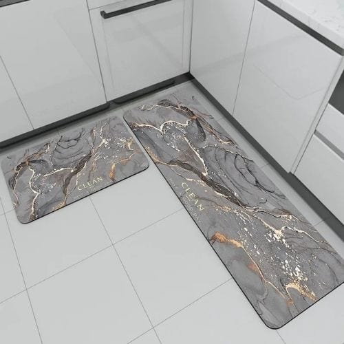Tapis de Cuisine | Haute Qualité Abstrait Marbre - Tapinna® Doré Gris / Rectangulaire / 45x70cm (1 Pièce)
