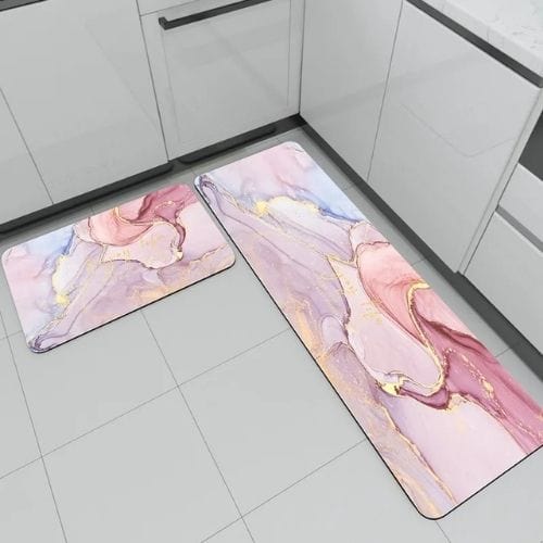 Tapis de Cuisine | Haute Qualité Abstrait Marbre - Tapinna® Doré Rose / Rectangulaire / 45x70cm (1 Pièce)