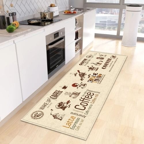 Tapis de Cuisine | Kilim Motif Café - Tapinna® Beige / Rectangulaire / 40x60cm
