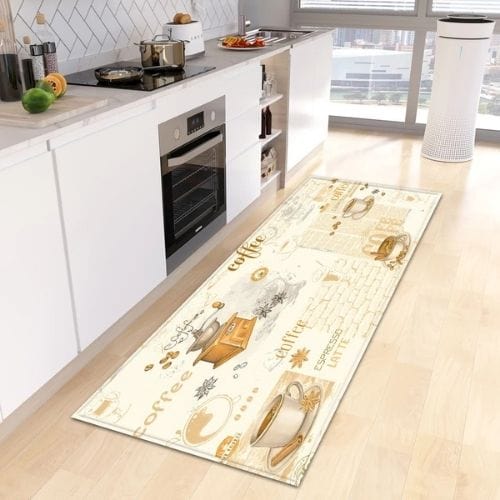 Tapis de Cuisine | Kilim Motif Café - Tapinna® Beige / Rectangulaire / 40x60cm