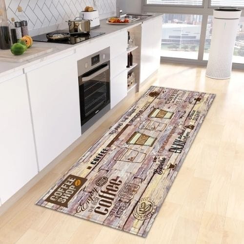 Tapis de Cuisine | Kilim Motif Café - Tapinna® Beige / Rectangulaire / 40x60cm