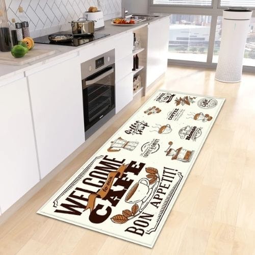 Tapis de Cuisine | Kilim Motif Café - Tapinna® Beige / Rectangulaire / 40x60cm