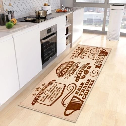 Tapis de Cuisine | Kilim Motif Café - Tapinna® Beige / Rectangulaire / 40x60cm