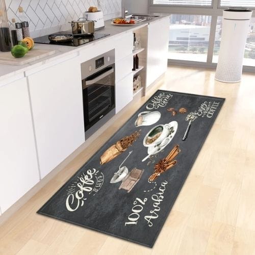 Tapis de Cuisine | Kilim Motif Café - Tapinna® Gris / Rectangulaire / 40x60cm