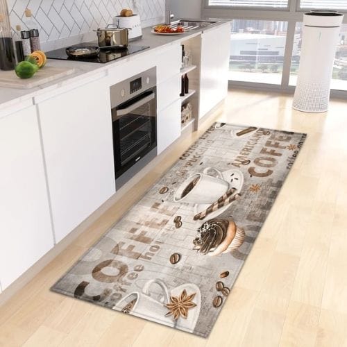Tapis de Cuisine | Kilim Motif Café - Tapinna® Gris / Rectangulaire / 40x60cm