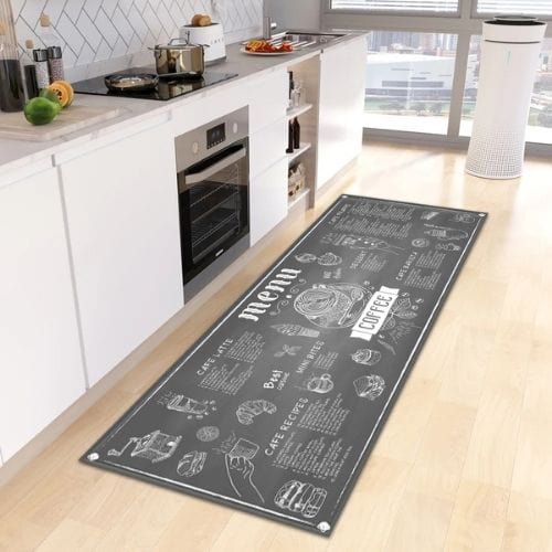 Tapis de Cuisine | Kilim Motif Café - Tapinna® Gris / Rectangulaire / 40x60cm