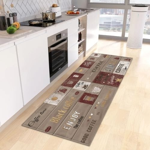 Tapis de Cuisine | Kilim Motif Café - Tapinna® Gris / Rectangulaire / 40x60cm
