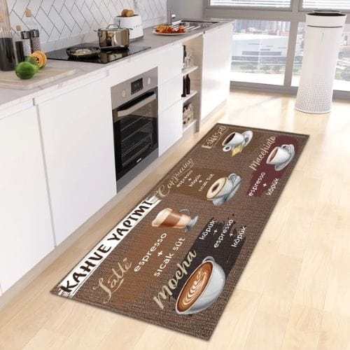 Tapis de Cuisine | Kilim Motif Café - Tapinna® Marron / Rectangulaire / 40x60cm