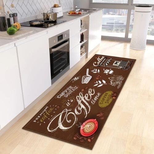 Tapis de Cuisine | Kilim Motif Café - Tapinna® Marron / Rectangulaire / 40x60cm