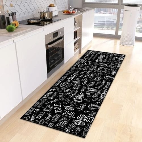 Tapis de Cuisine | Kilim Motif Café - Tapinna® Noir et Blanc / Rectangulaire / 40x60cm