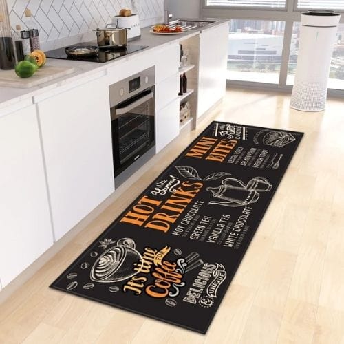 Tapis de Cuisine | Kilim Motif Café - Tapinna® Noir / Rectangulaire / 40x60cm